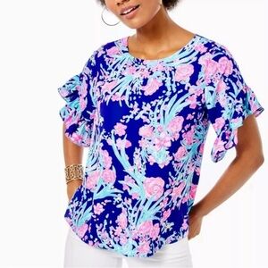 Like new! Lilly Pulitzer Darlah Top - Corsica blue toucan party, large